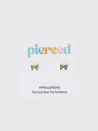 Pierced Co Green Bow Screwback Earrings