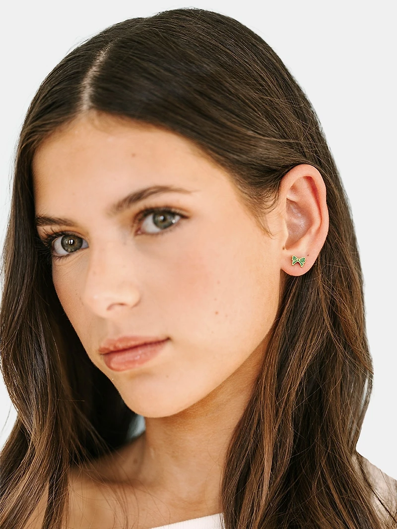 Pierced Co Green Bow Screwback Earrings