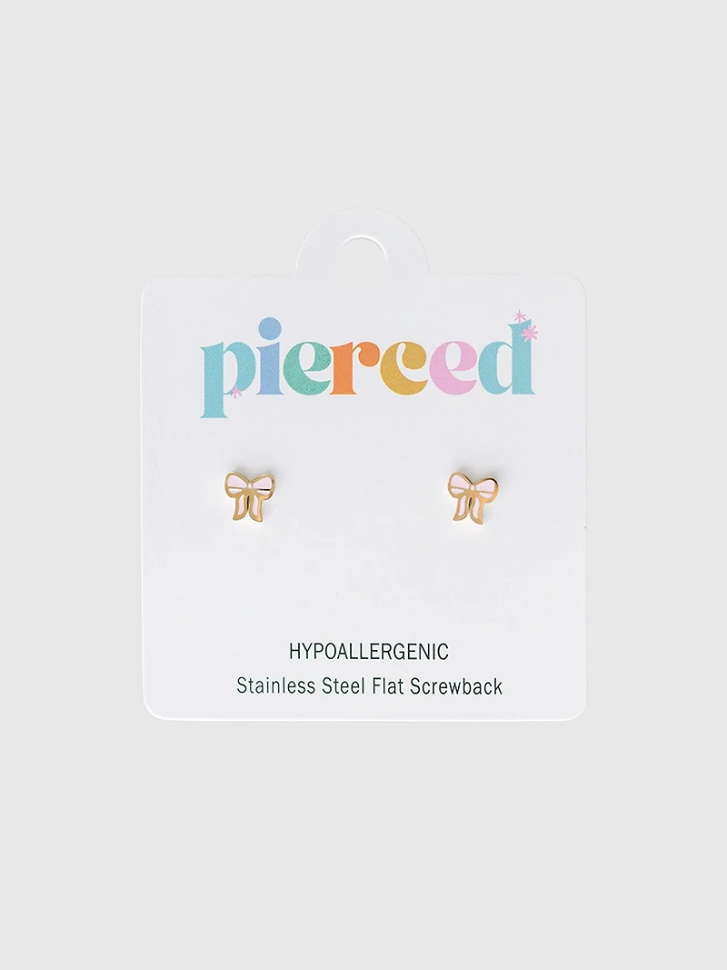 Pierced Co Pink Bow Screwback Earrings