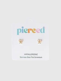 Pierced Co Pink Bow Screwback Earrings
