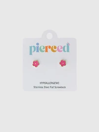 Pierced Co Hot Pink Flower Screwback Earrings