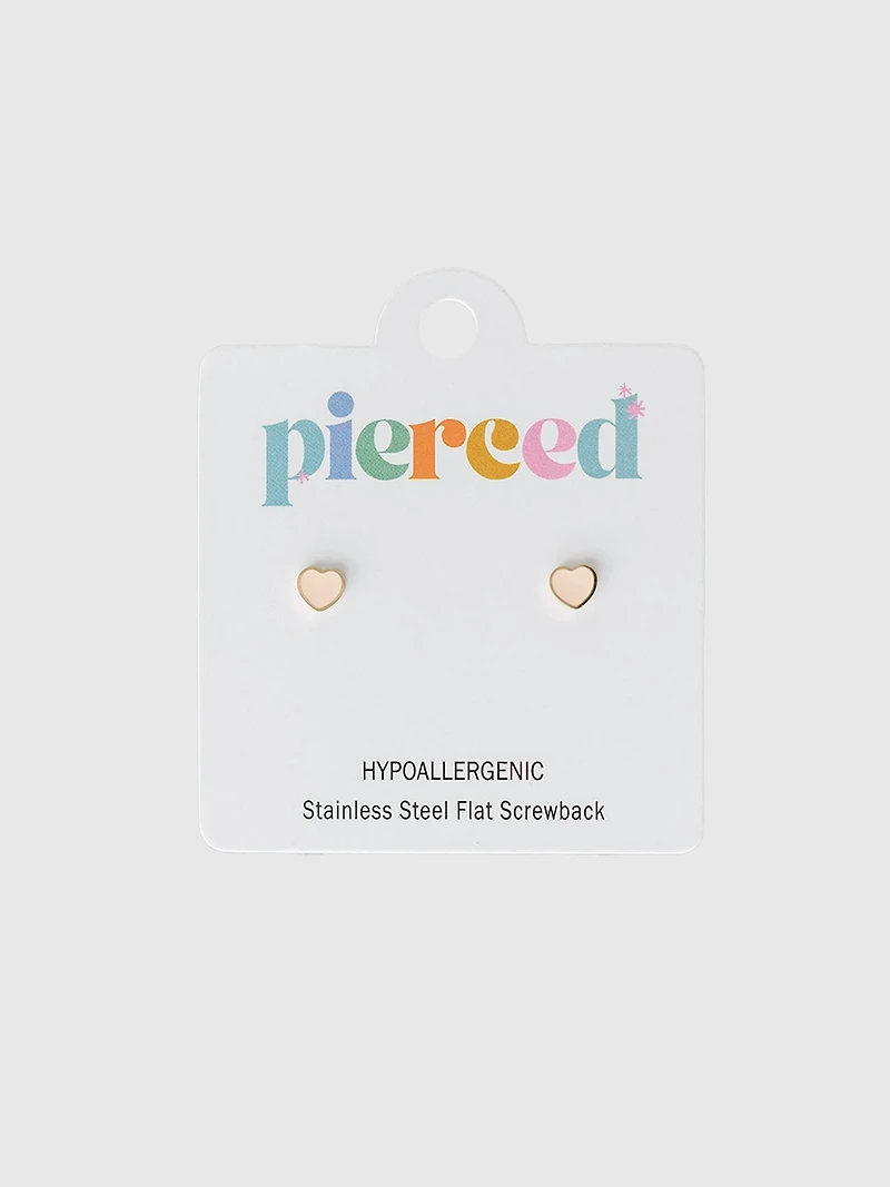Pierced Co Tiny Peachy Heart Screwback Earrings
