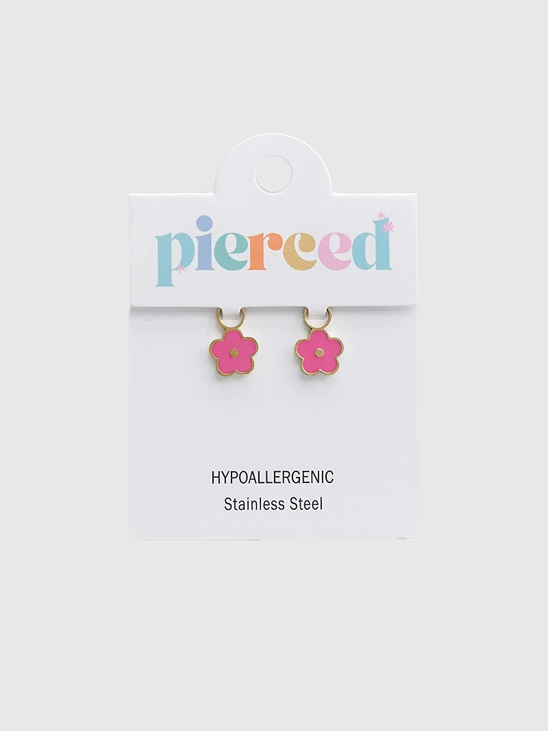 Pierced Co Hot Pink Flower Charm For Huggie Earrings