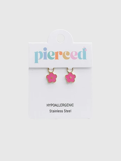 Pierced Co Hot Pink Flower Charm For Huggie Earrings