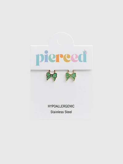 Pierced Co Green Bow Charm For Huggie Earrings