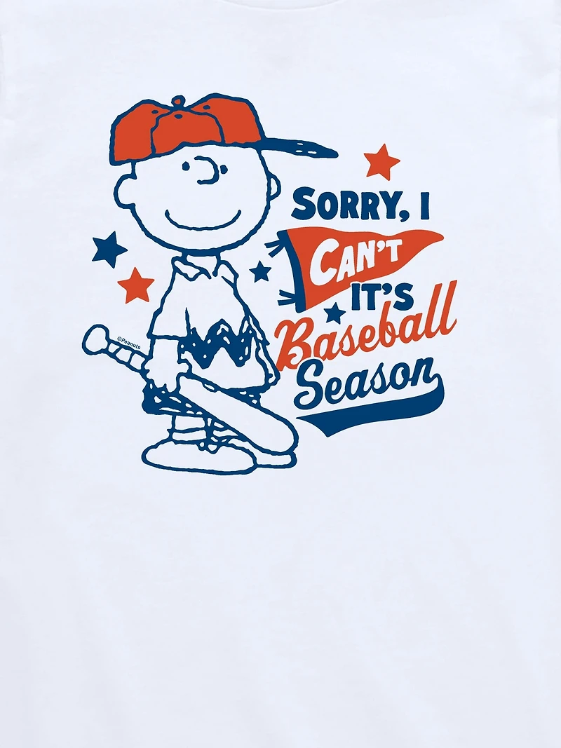 Toddler Peanuts Charlie Brown Sorry I Cant Baseball Season Short Sleeve Tee