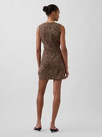 Leopard Denim V-Neck Mini Dress