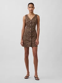 Leopard Denim V-Neck Mini Dress