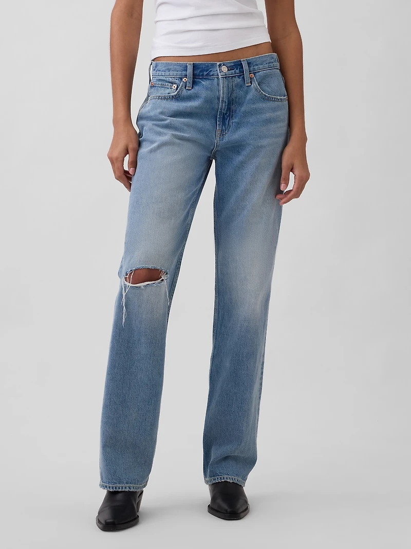 Mid Rise Rigid Straight Jeans