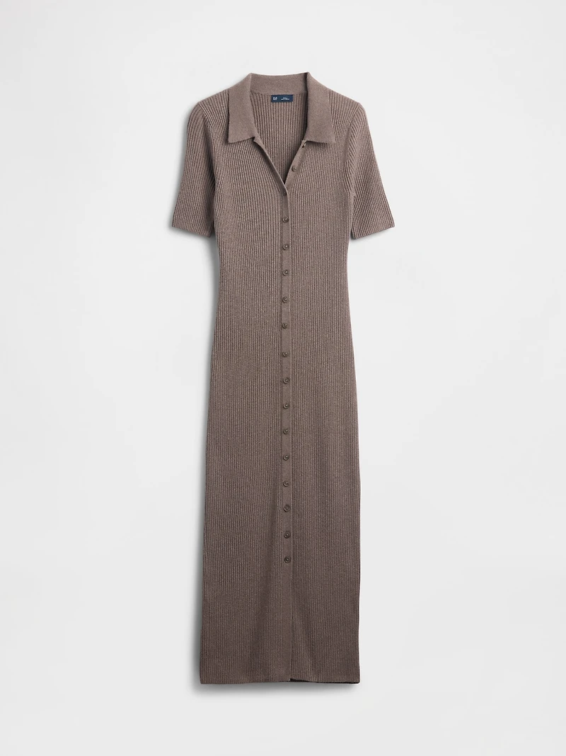 CashSoft Rib Collared Midi Cardigan Dress