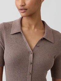 CashSoft Rib Collared Midi Cardigan Dress