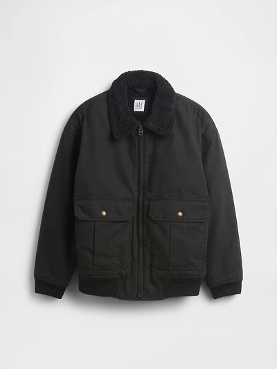 Kids Sherpa-Lined Canvas Bomber Jacket