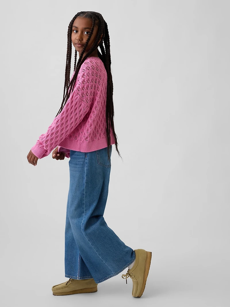 Kids Crochet Oversized Crewneck Sweater