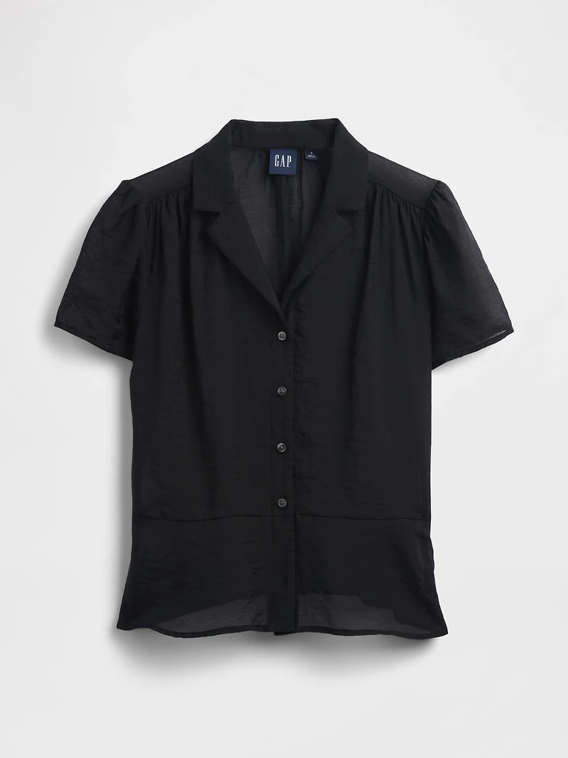 Sheer Button-Front Peplum Top