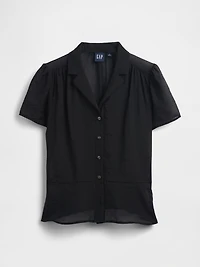 Sheer Button-Front Peplum Top