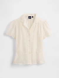 Sheer Button-Front Peplum Top
