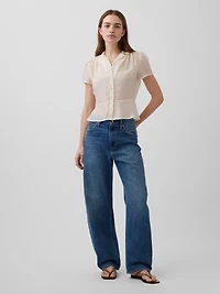 Sheer Button-Front Peplum Top