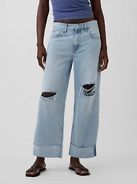 Low Slung Cuffed Relaxed Crop Jeans