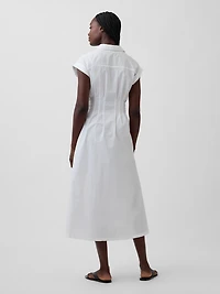Poplin Cinched Midi Shirtdress