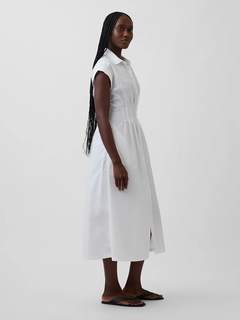 Poplin Cinched Midi Shirtdress