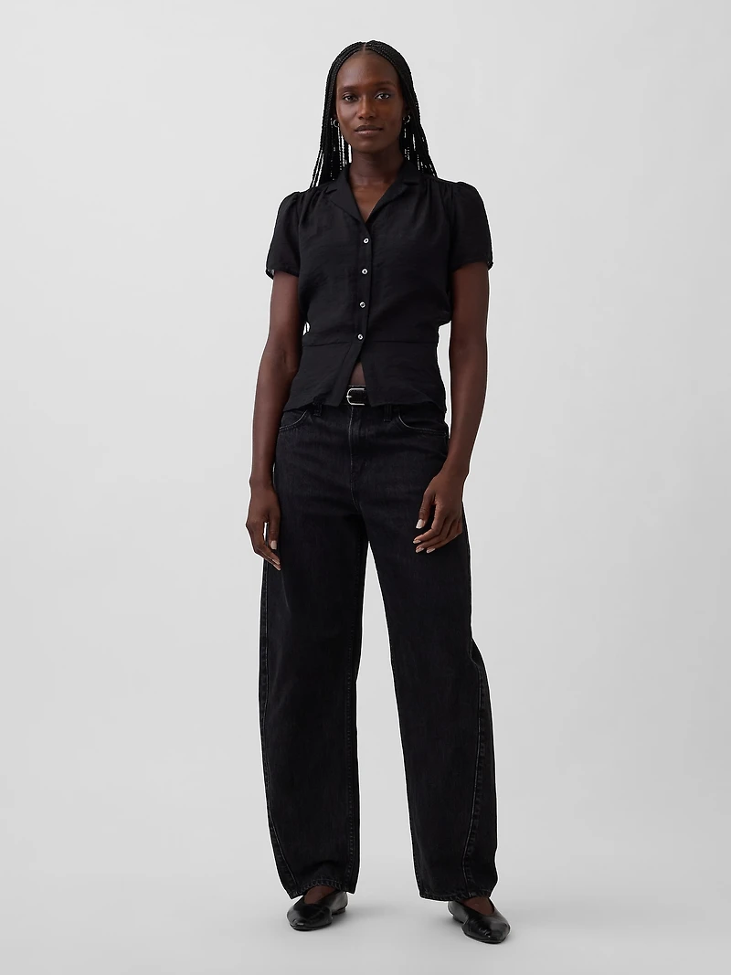 Sheer Button-Front Peplum Top