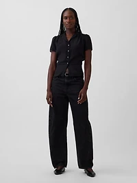 Sheer Button-Front Peplum Top