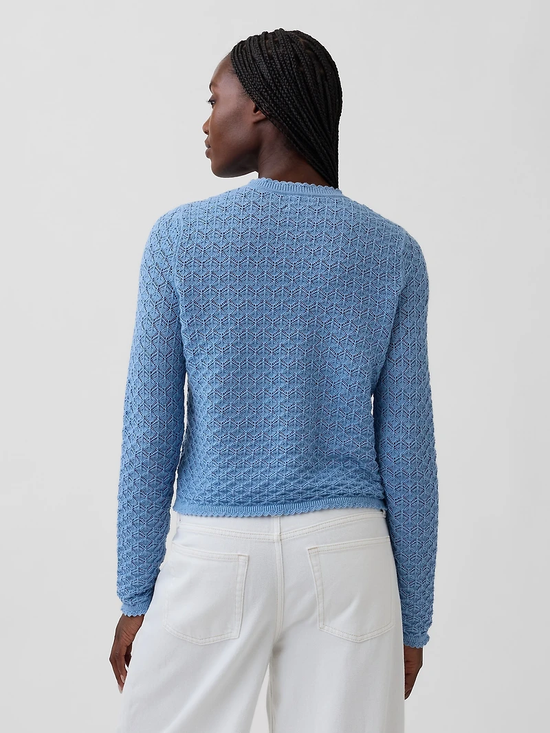 100% Cotton Pointelle Crop Sweater