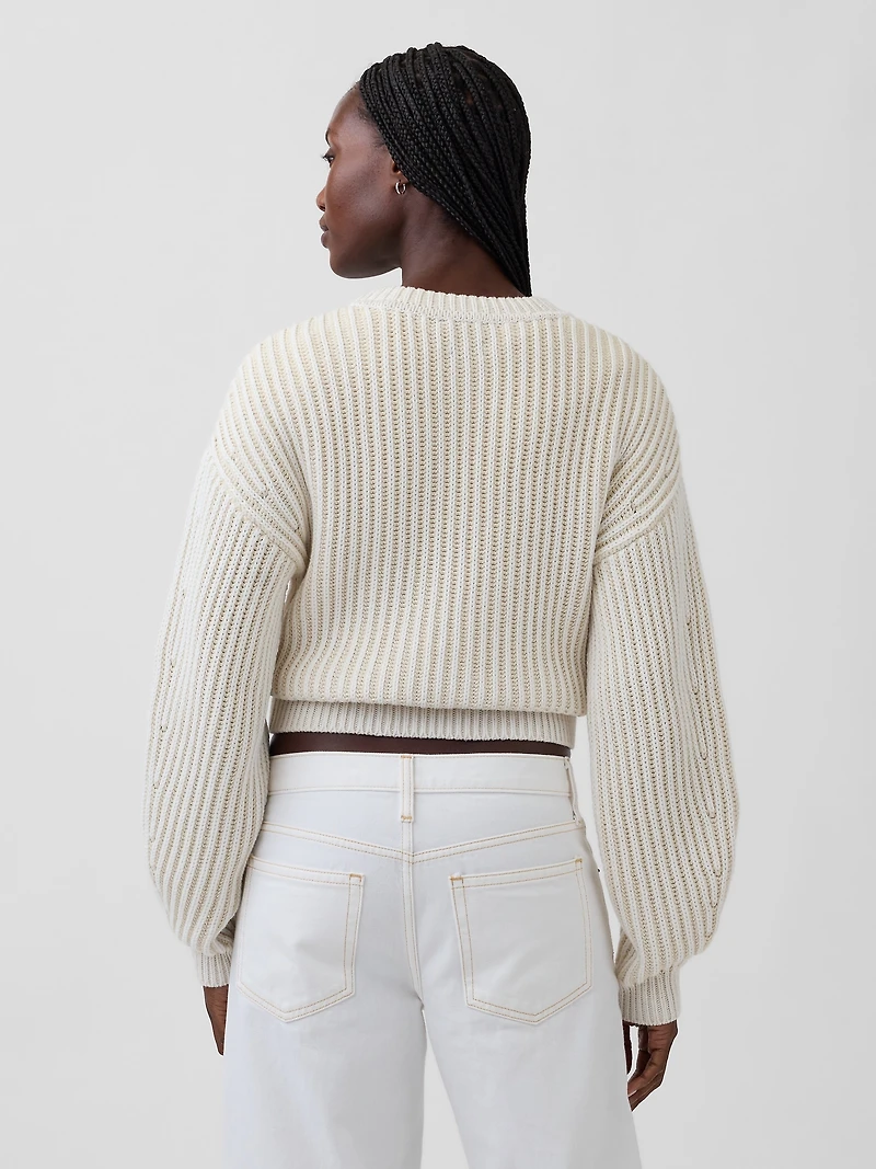 100% Cotton Barrel-Sleeve Crop Sweater