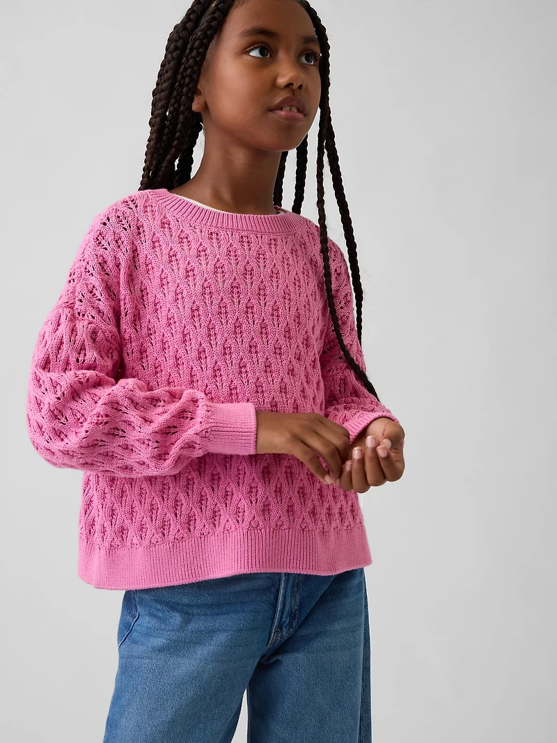 Kids Crochet Oversized Crewneck Sweater