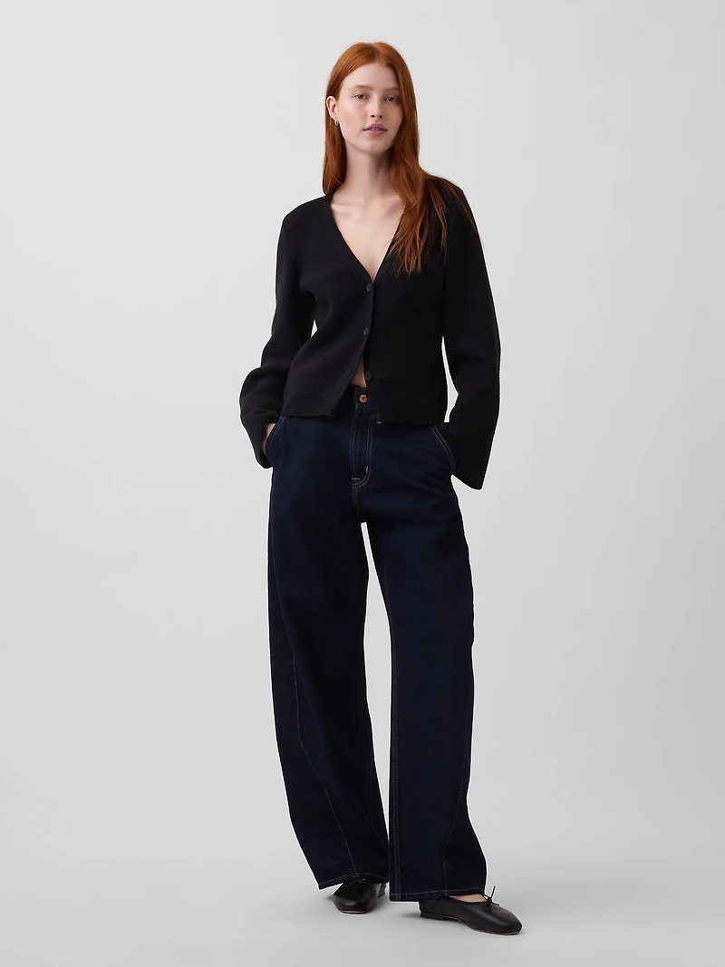 Cotton-Blend Relaxed V-Neck Cardigan Sweater