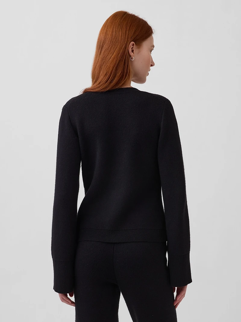 Cotton-Blend Relaxed V-Neck Cardigan Sweater