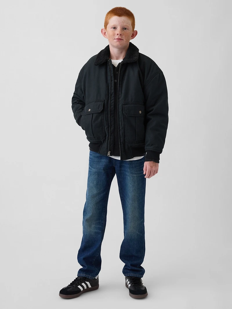 Kids Sherpa-Lined Canvas Bomber Jacket