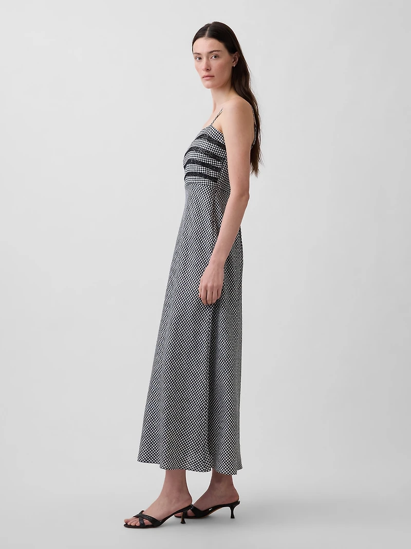 Linen-Blend Lace Inset Maxi Dress