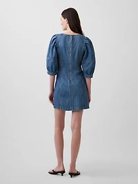 UltraSoft Denim Puff-Sleeve Mini Dress