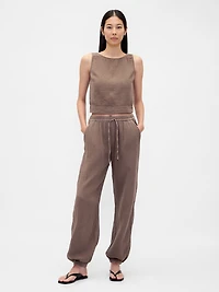 Cotton Gauze Barrel Joggers