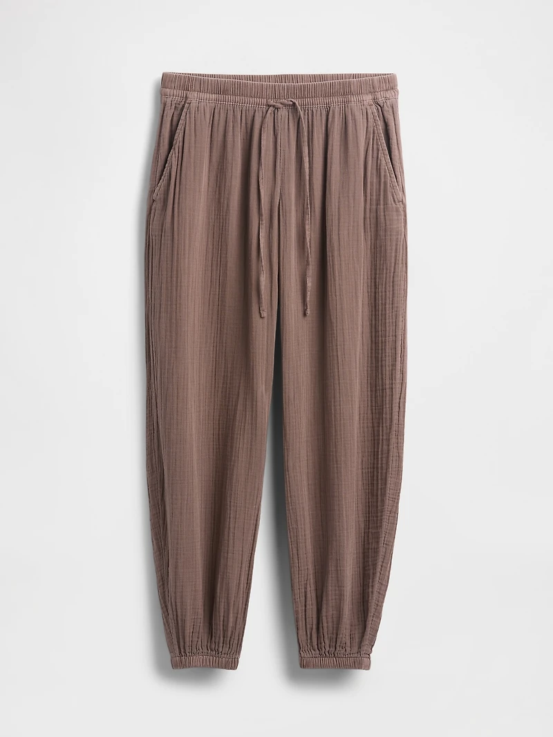 Cotton Gauze Barrel Joggers