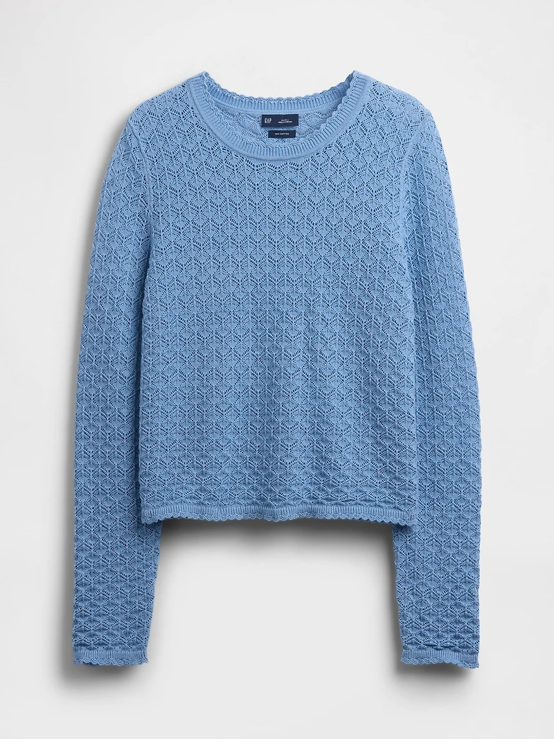 100% Cotton Pointelle Crop Sweater