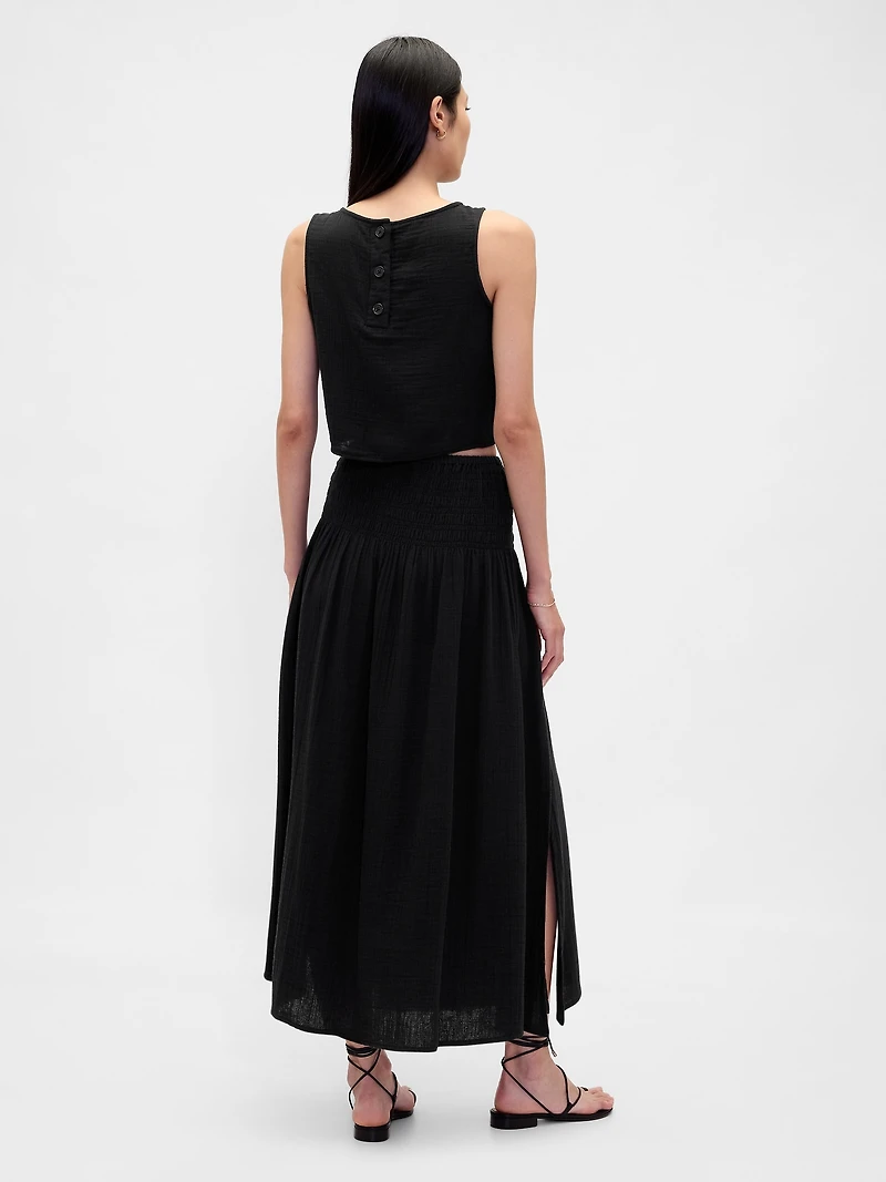 Cotton Gauze Smocked-Waist Maxi Skirt