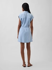 Denim Pleated Mini Shirtdress