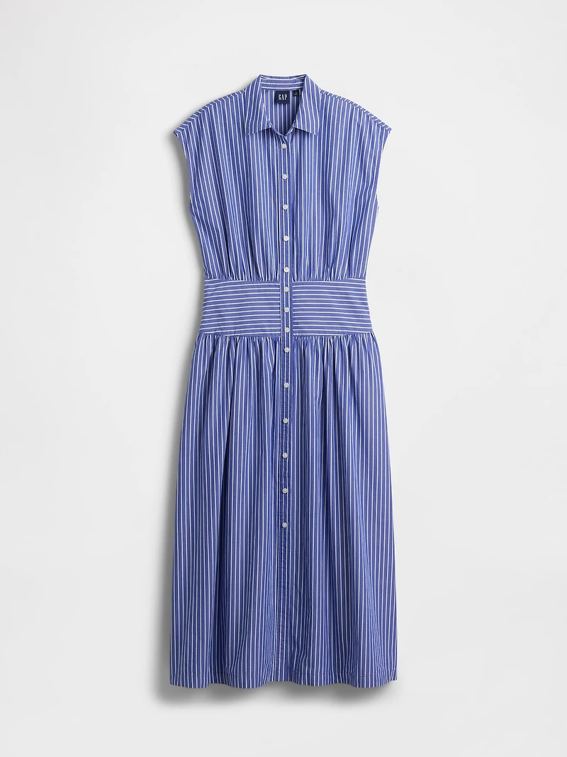 Poplin Drop-Waist Maxi Shirtdress