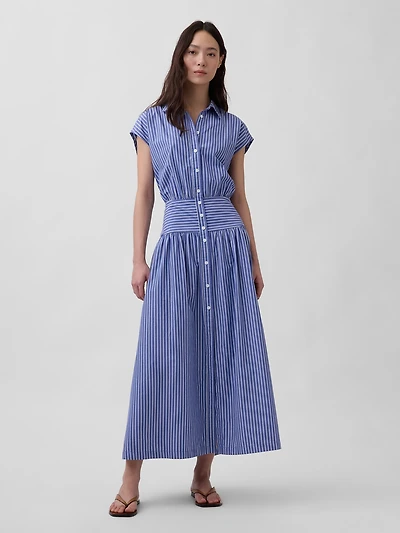 Poplin Drop-Waist Maxi Shirtdress