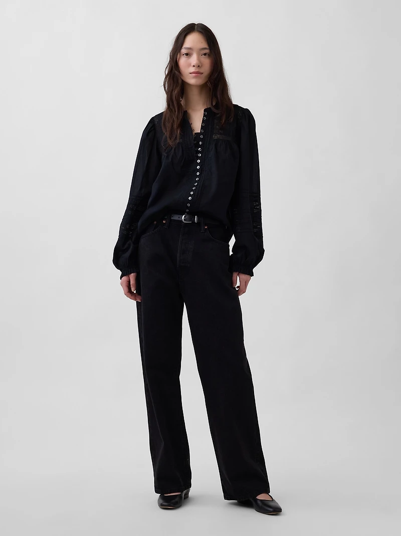 Lace-Trim Pintuck Top