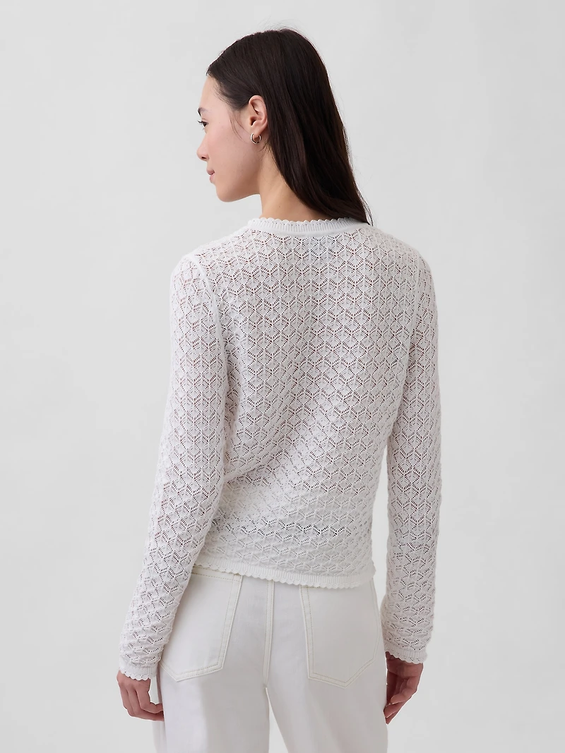 100% Cotton Pointelle Crop Sweater
