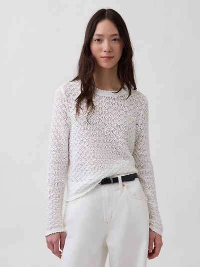 100% Cotton Pointelle Crop Sweater