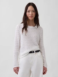 100% Cotton Pointelle Crop Sweater