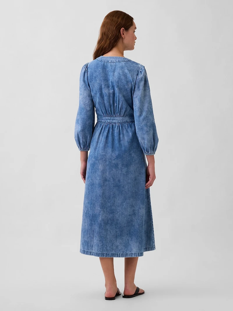 Denim Pieced-Waist Midi Dress