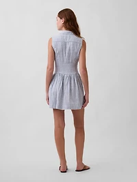 Linen-Blend Drop-Waist Mini Shirtdress