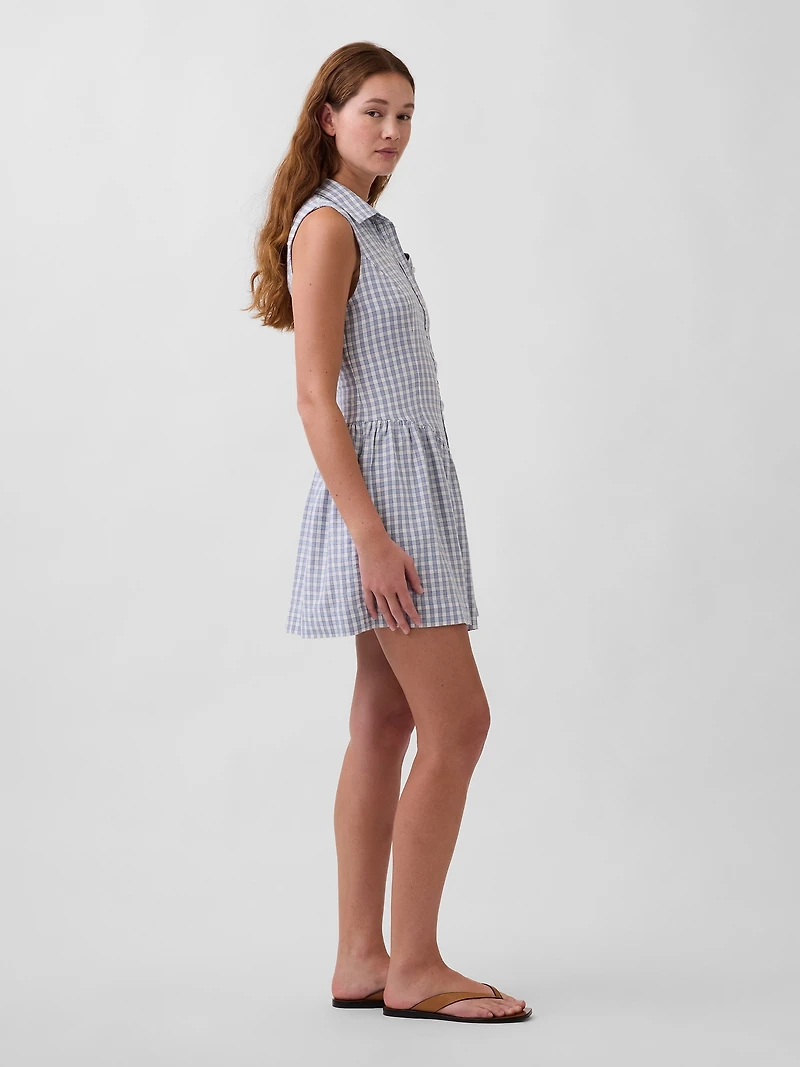 Linen-Blend Drop-Waist Mini Shirtdress