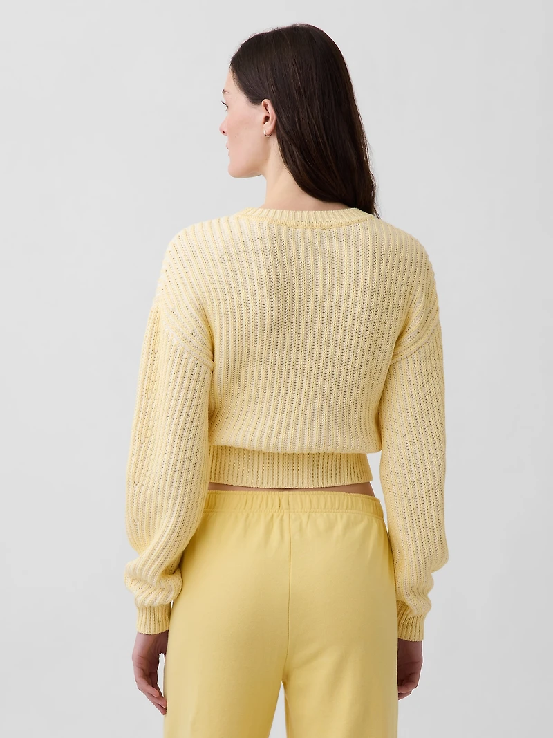 100% Cotton Barrel-Sleeve Crop Sweater