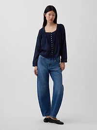 Lace-Trim Square-Neck Top